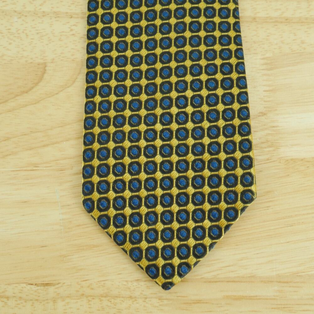 Ermenegildo Zegna 100% Silk Tie Jacquard Gold Blue‎ Dot print 55" x 3 5/8"